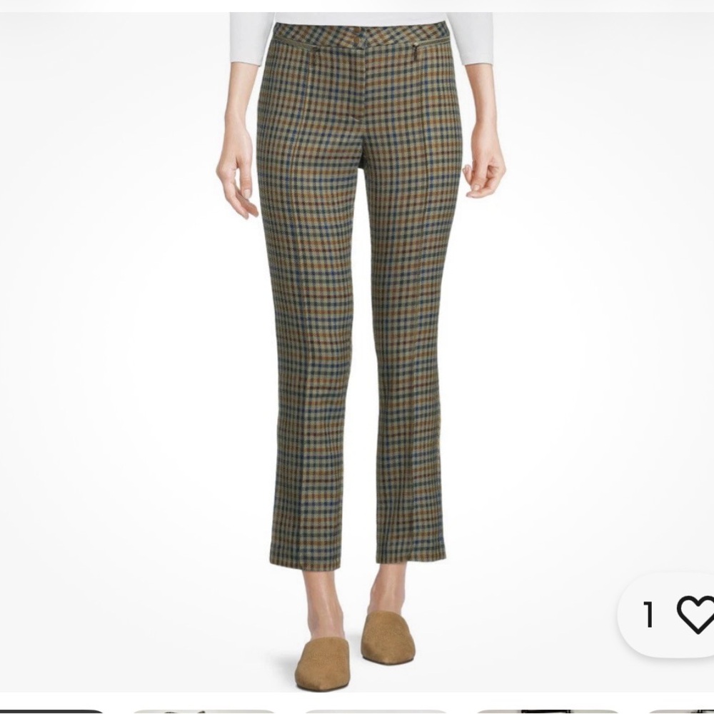 J. McLaughlin Yara Olive Plaid Houndstooth Size 12 Ankle Pants EUC